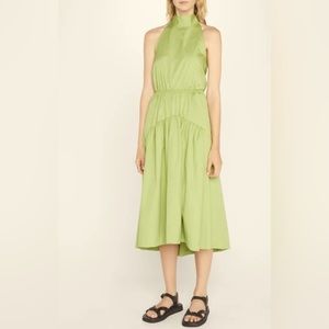 VINCE Draped-Neck Midi Halter Dress - Green
